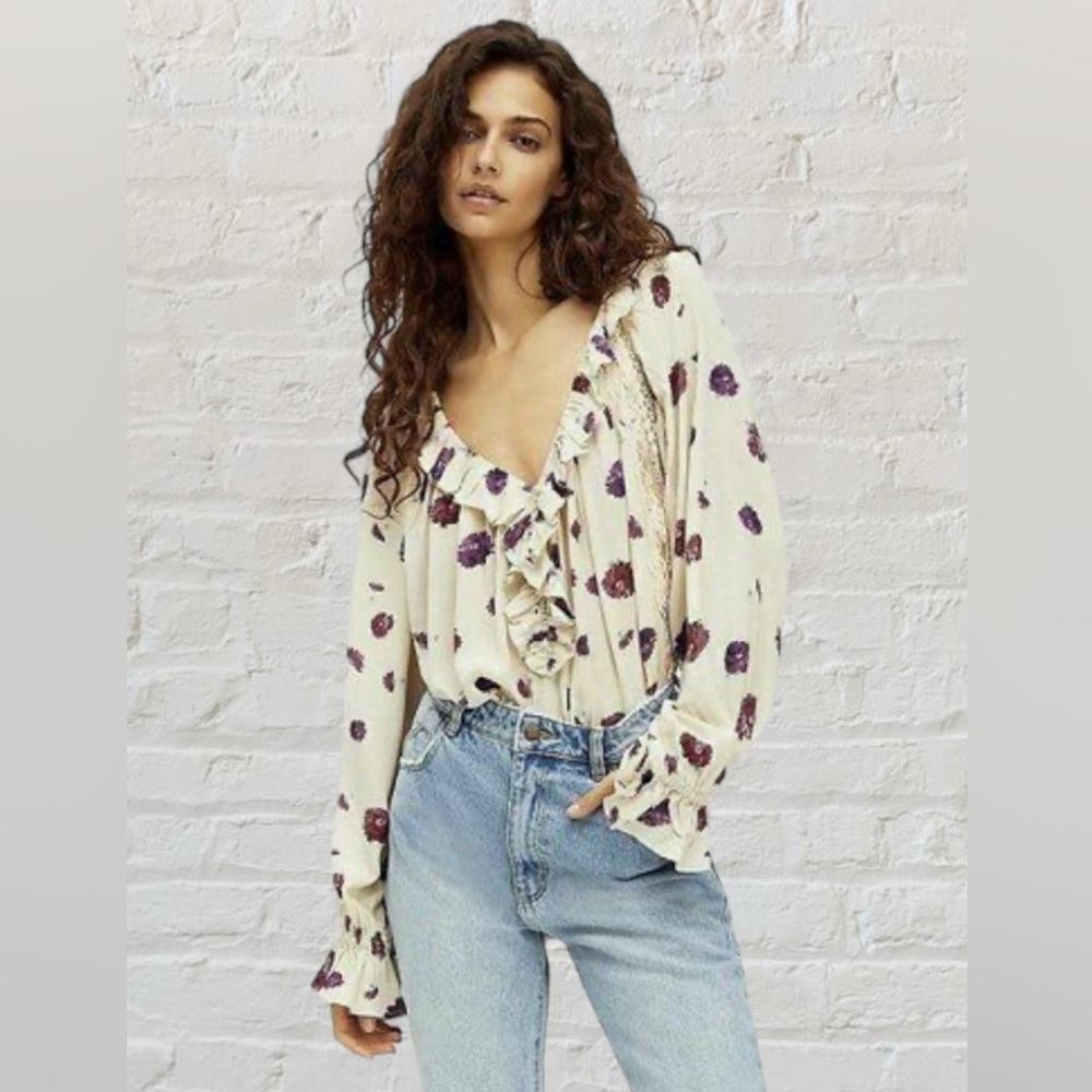 Intimately Free people bodysuit poppy floral lace XS snap crotch ruffle
